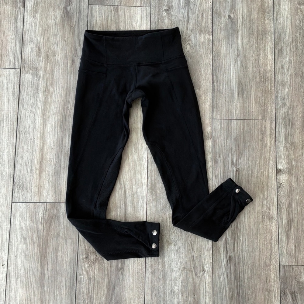 Lululemon Black High Rise Snap Ankle‎ Leggings Womens Size 2 Activewear Yoga